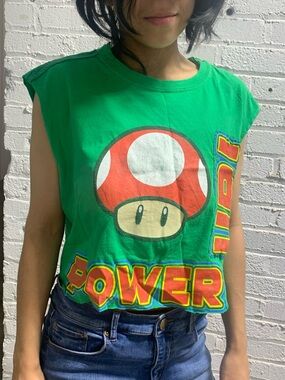 Vintage Nintendo NES Super Mario Bro Power Up Mushroom Crop Top Cotton Tee